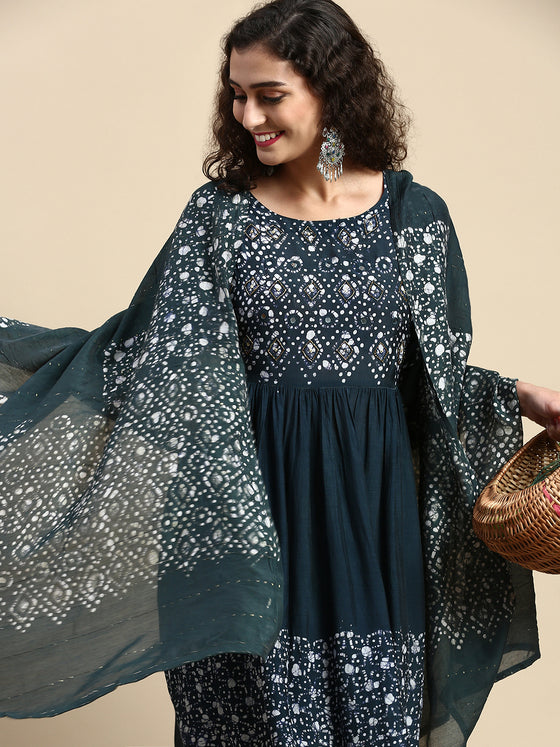 Elegant Green & White Printed Kurti Set EK18