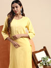 Cotton Plain Round Neck Straight Cut Yellow Kurti CPK05