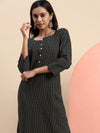 Cotton Printed Round Neck Straight Cut Black Kurti PK26