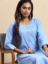 Cotton Plain Round Neck Straight Cut Blue Kurti CPK01