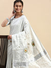 Kerala Grey Embroidery Saree with Silver Zari Border KS77