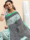 Elegant Green & White Flower Printed Pure Cotton Saree PCS51
