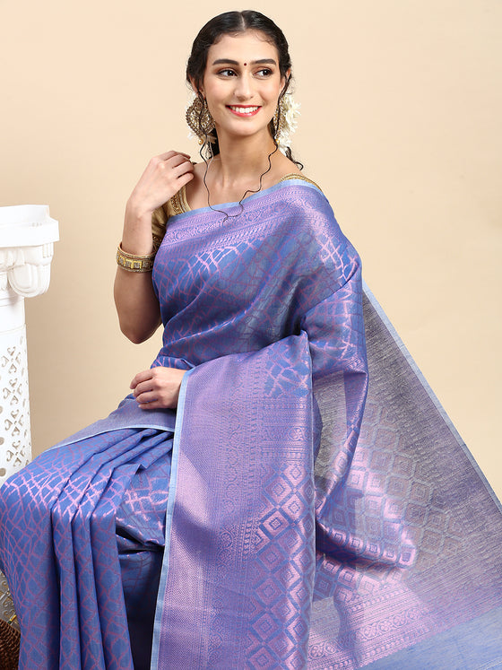 Stylish Violet & Pink Semi Kora Cotton Saree SK84