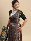 Semi Tussar Printed Saree Black with Tassels STP06