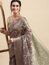 Semi Linen Flower Digital Brown & Dark Grey Saree SL61