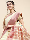 Divine Semi Linen Dark Sandal Diamond Printed Embroidery Saree SLPE02