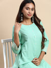 Cotton Plain Mandarin Collar Straight Cut Green Kurti CPK04