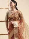 Elegant Semi Linen Orange Flower Digital Printed Saree SL52