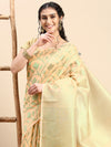 Stylish Sandal Flower Design Semi Kora Cotton Saree SK90