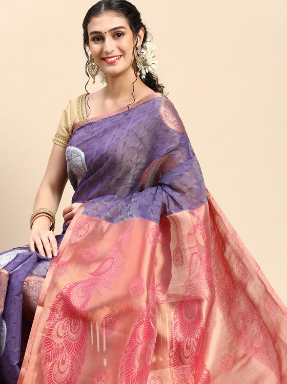 Stylish Copper Jari Navy Semi Kora Cotton Saree with Contrast Pallu SK79