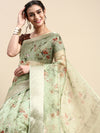 Elegant Semi Linen Flower Digital Print Light Green Saree SL54