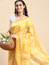 Elegant Semi Linen Yellow Flower Design Digital Printed Saree SL65