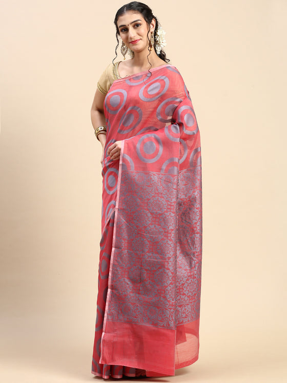 Stylish Maroon & Blue Semi Kora Cotton Saree SK91