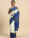 Semi Cotton Printed Saree White and Blue SCS11