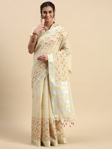  Semi Cotton Printed Saree Sandal and Pink SCS09
