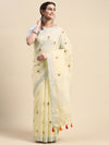 Alluring Semi Linen Light Sandal Printed Embroidery Saree SLPE04