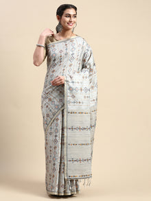  Elegant Semi Tussar Grey Embroidery Saree ST91