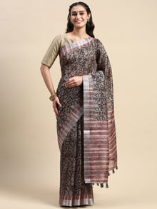  Semi Cotton Green & Brown Printed Saree SCS30
