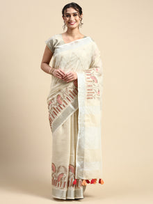  Dazzling Semi Linen Sandal Floral Printed Embroidery Saree SLPE01