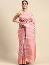 Semi Organza Sandal and Pink Flower Printed with Jari Border Saree SOS03