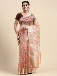  Elegant Semi Linen Flower Digital Light Pink Saree SL62