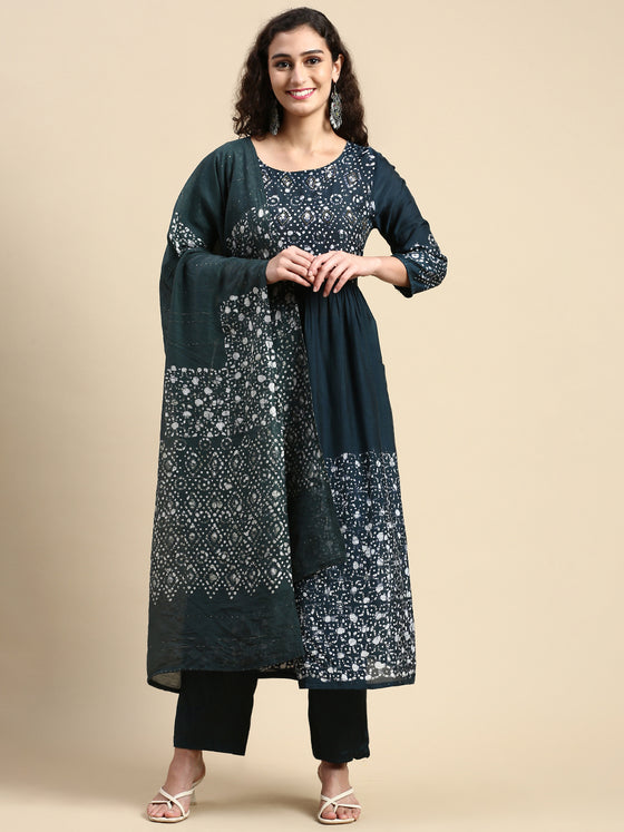 Elegant Green & White Printed Kurti Set EK18