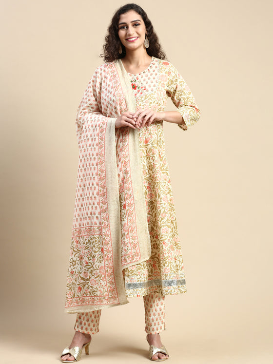 Beautiful Sandal with Green Printed & Embroidered Kurti Set PKS08