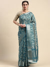 Elegant Semi Linen Digital Print Bluish Green & Sandal Saree SL53