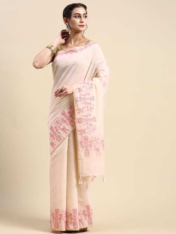 Elagent Bhagalpuri Jute Flower Printed Sandal Saree BJS44