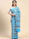 Elegant Blue & Grey Flower Printed Pure Cotton Saree PCS54