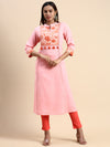 Cotton Pink & Brown Collar Neck Straight Cut Printed Kurti PK34