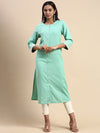 Cotton Plain Mandarin Collar Straight Cut Green Kurti CPK04