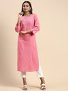 Cotton Embroidered Round Neck Straight Cut Pink Kurti EK40