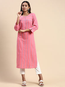  Cotton Embroidered Round Neck Straight Cut Pink Kurti EK40