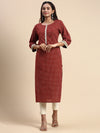 Cotton Printed Round Neck Straight Cut Brown Kurti PK29