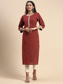  Cotton Printed Round Neck Straight Cut Brown Kurti PK29