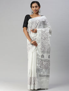  Kerala Tissue Printed Silver Jari Border Saree OKS34 Onam Collection