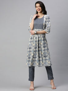  Cotton Printed Kurti Set Navy & Sandal PK05