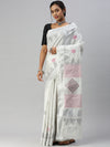 Kerala Tissue Printed Silver Jari Border Saree OKS38 Onam Collection