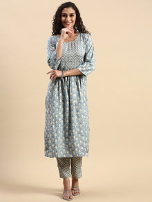  Cotton Printed Kurti Set Blue & Sandal PK06