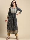 Elegant Embroidered and Printed Black & Sandal Straight Cut Kurti EK19