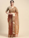 Elegant Semi Linen Orange Flower Digital Printed Saree SL52