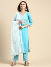 Beautiful Sky Blue with White Printed & Embroidered Kurti Set PKS04