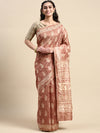 Semi Cotton Brown and Sandal Flower Printed Saree SCS25