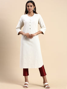  Cotton Plain Round Neck Straight Cut Off White Kurti CPK09
