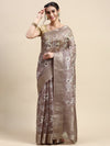 Semi Linen Flower Digital Brown & Dark Grey Saree SL61