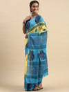 Semi Cotton Printed Saree Yellow and Blue SCS12