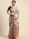 Elegant Semi Linen Flower Digital Brown & Sandal Saree SL59
