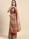 Semi Cotton Brown and Sandal Flower Printed Saree SCS22
