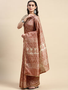  Semi Cotton Brown and Sandal Flower Printed Saree SCS22